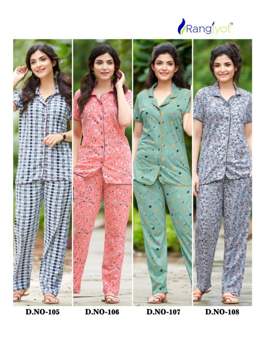Rangjyot 201 Latest Night Wear Hosiery Cotton Printed Night Suit Collection
